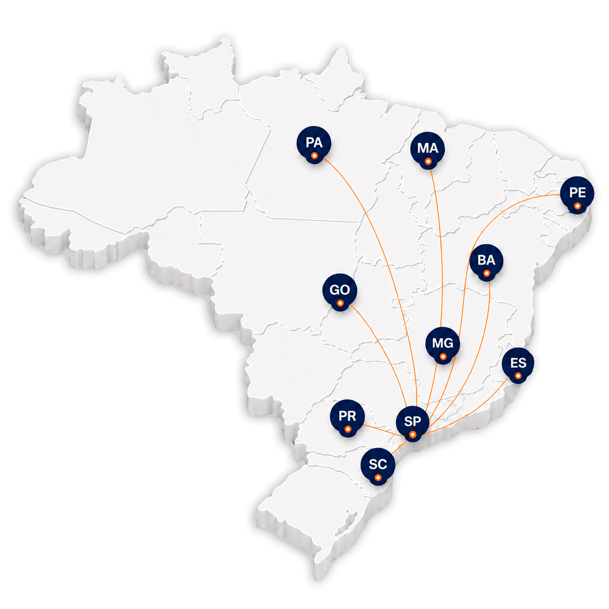 Mapa de atuação da MarketCargo no Brasil